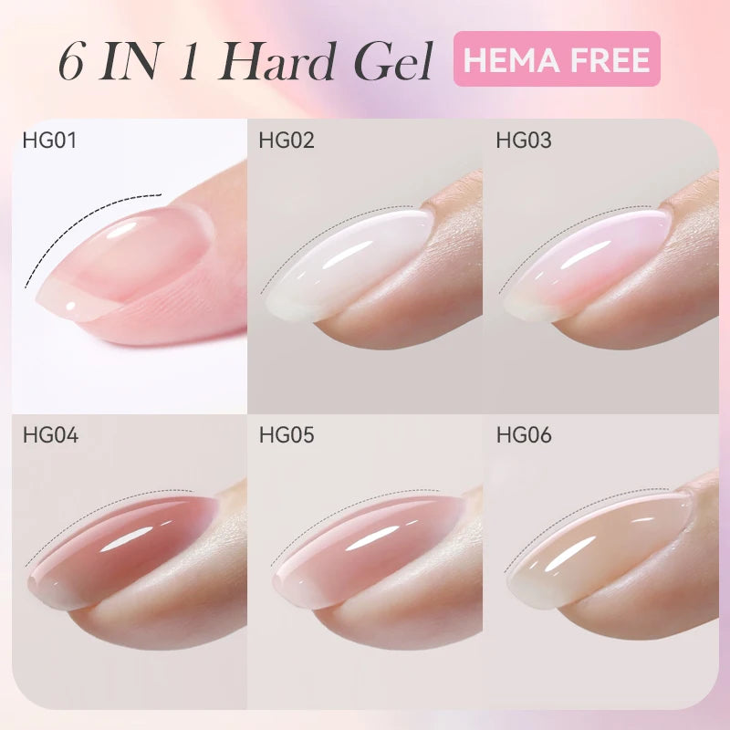 6-in-1 HEMA-Free Hard Gel Nail Polish – Clear Self-Leveling Nail Extension & Reinforcement Builder Gel (8ml)