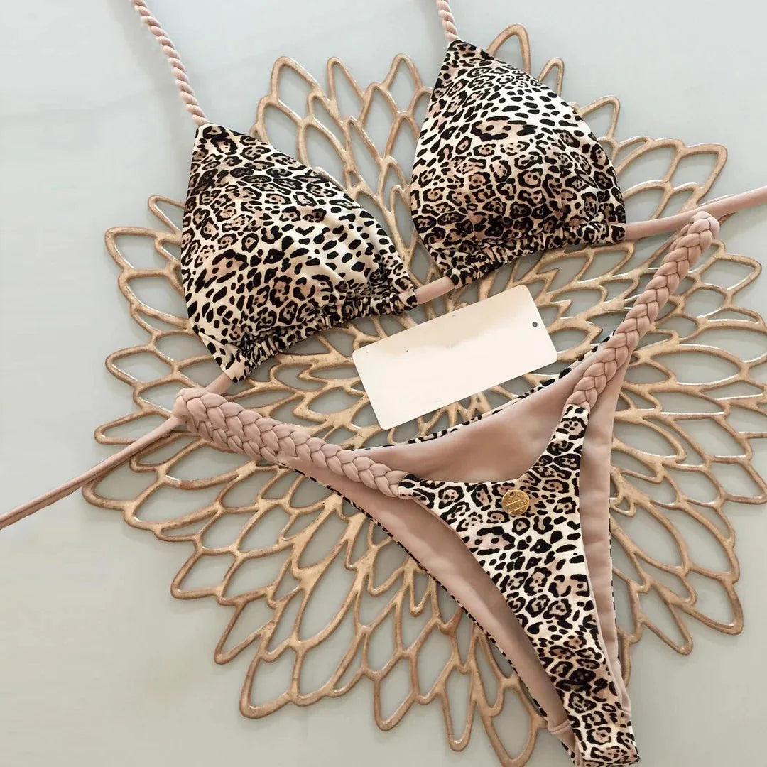 Women's Printed Bikini Set – Fashion Split G-String Swimsuit with Wire-Free Support and Chest Pads, Ideal for Beach Holidays