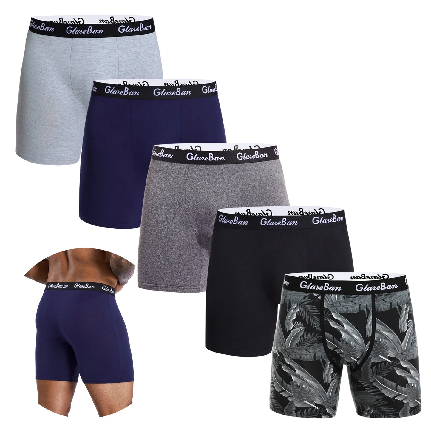 5-Pack Men's Mid-Length Boxer Shorts – Soft Breathable Stretch Underwear for Everyday Comfort