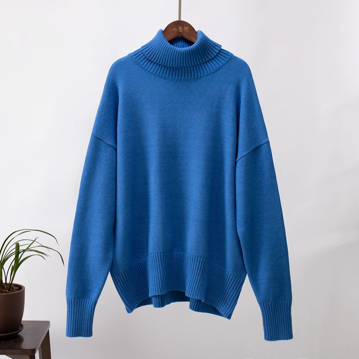 Women's Oversized Turtleneck Sweater – Thick Knit Casual Pullover for Autumn Winter