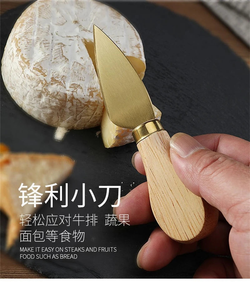 6/4pcs Stainless Steel Cheese Knives Set with Walnut Handle – Fork, Spreader, and Slicer with Gift Box