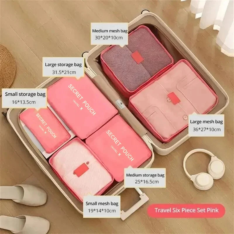 6-Piece Waterproof Travel Storage Bag Set – Large Capacity Oxford Packing Organizers for Clothes, Underwear, and Accessories