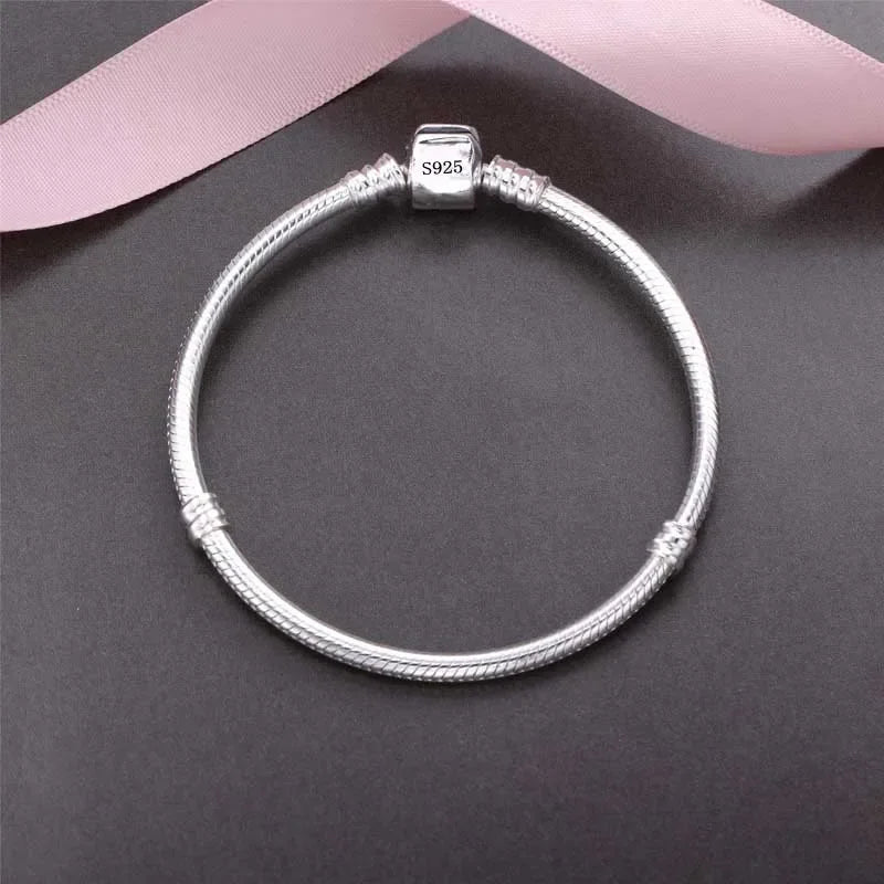 100% Authentic 925 Sterling Silver 3MM Snake Chain Bangle Bracelet for Women – Adjustable 16–23CM Luxury Jewelry