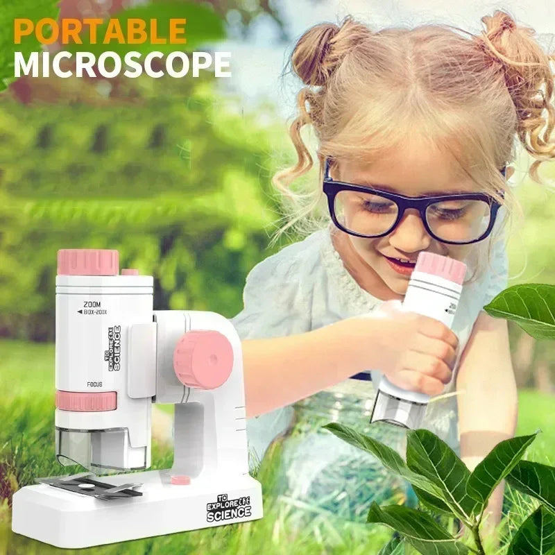 60–200X Pocket Microscope for Kids – Handheld Mini Microscope with LED Light, High-Definition Science Toy for Outdoor Exploration