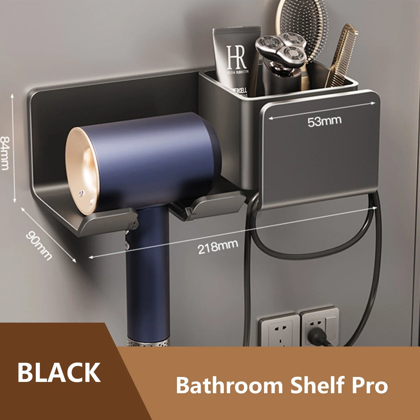 Wall Mounted Hair Dryer Organizer – Dual-Tier Bathroom Shelf