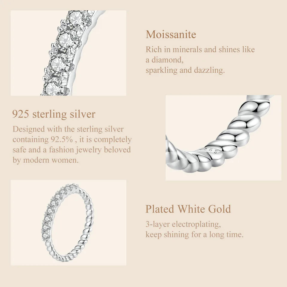 Textured Moissanite Half Eternity Band – 925 Sterling Silver Pave Ring with D Color VVS1 Stones for Women