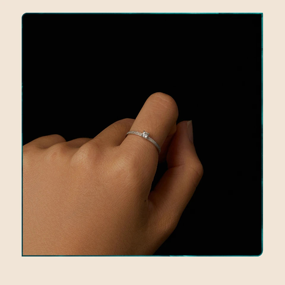 0.1 Carat Round Moissanite Engagement Ring – White Gold Plated 925 Sterling Silver Solitaire Band for Women
