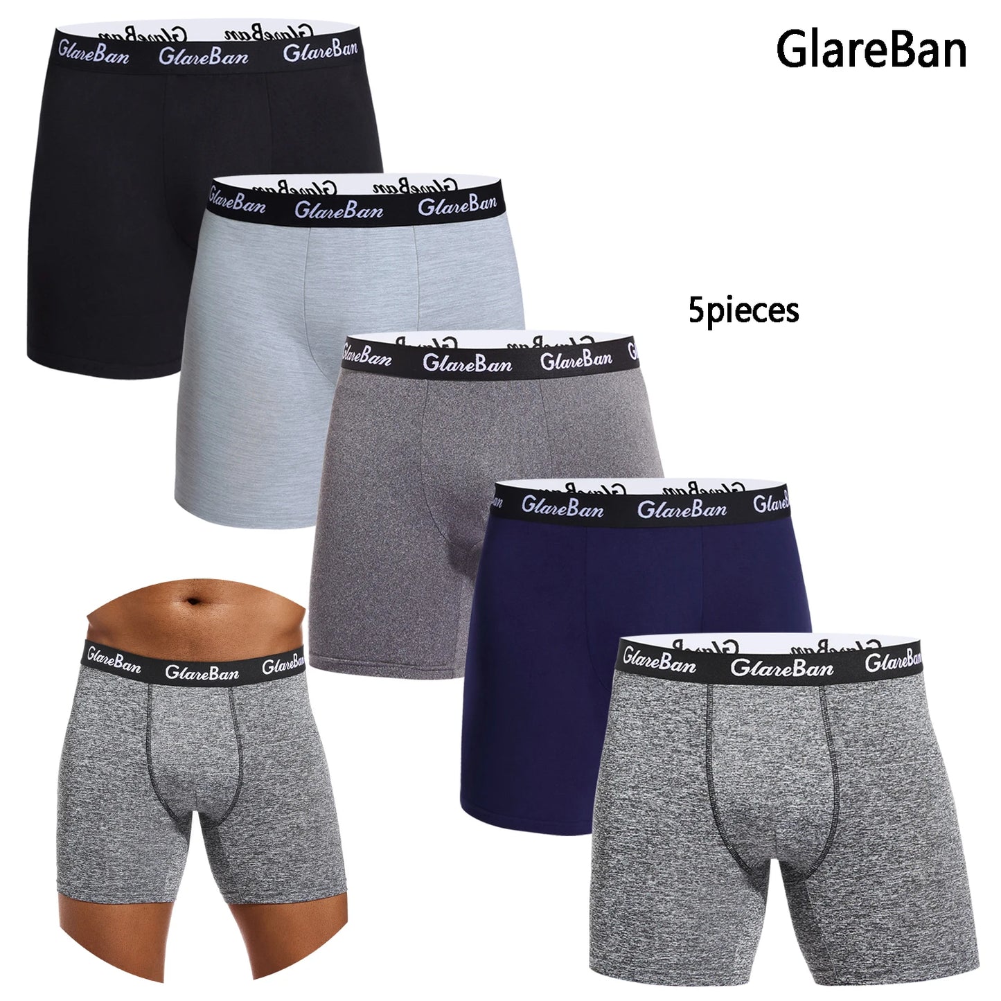 5-Pack Men's Mid-Length Boxer Shorts – Soft Breathable Stretch Underwear for Everyday Comfort