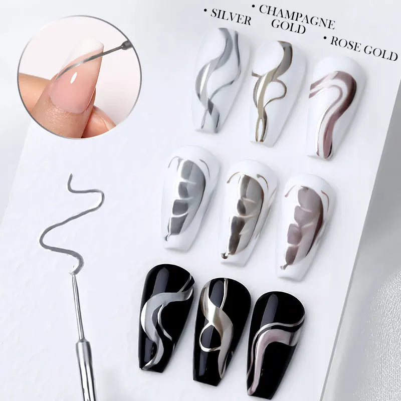 5ml Metallic Gold & Silver Liner Gel – Super Bright Mirror Nail Art Drawing Gel for French Tips & Design