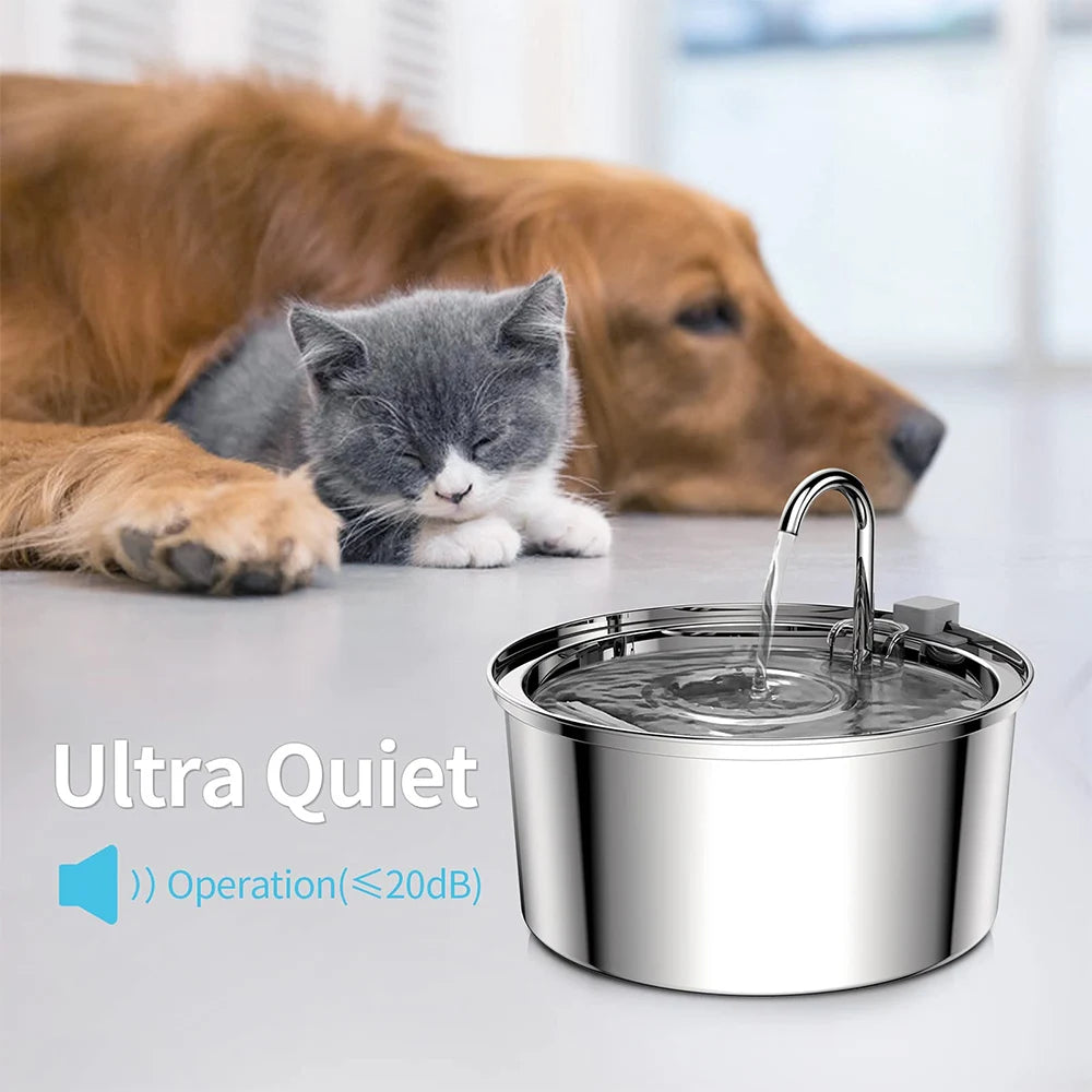 3L Stainless Steel Pet Water Fountain – USB Quiet Smart Automatic Drinking Bowl with Dual Filter for Cats & Dogs