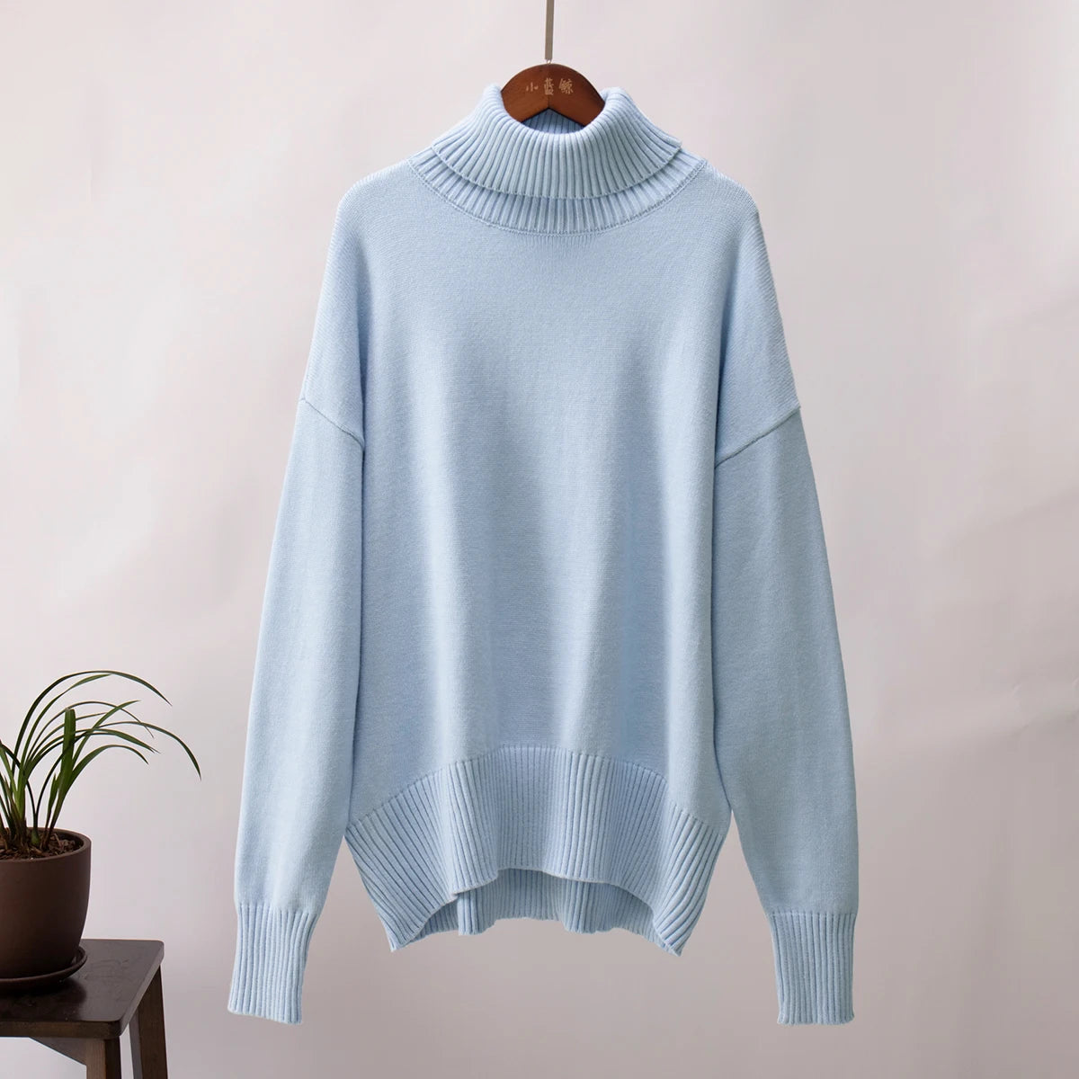 Women's Oversized Turtleneck Sweater – Thick Knit Casual Pullover for Autumn Winter