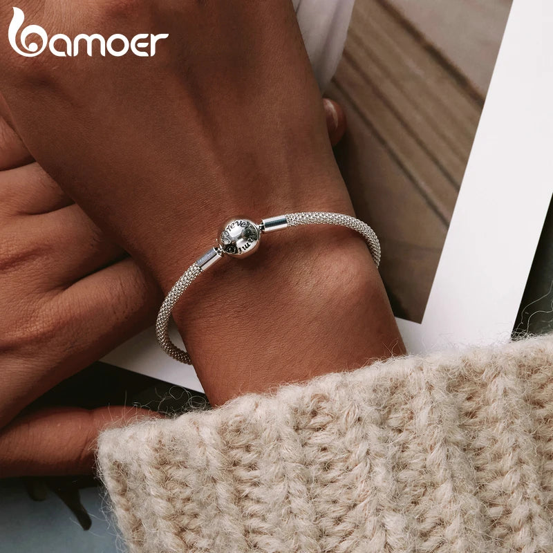 Sterling Silver “Love Forever” Snake Chain Bracelet – Classic DIY Charm Base for Women (17cm/19cm/21cm)