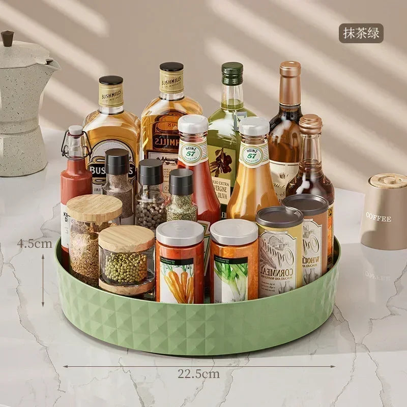 360° Rotating Seasoning Storage Rack – Multifunctional Turntable Organizer Tray for Kitchen, Pantry, or Cosmetics
