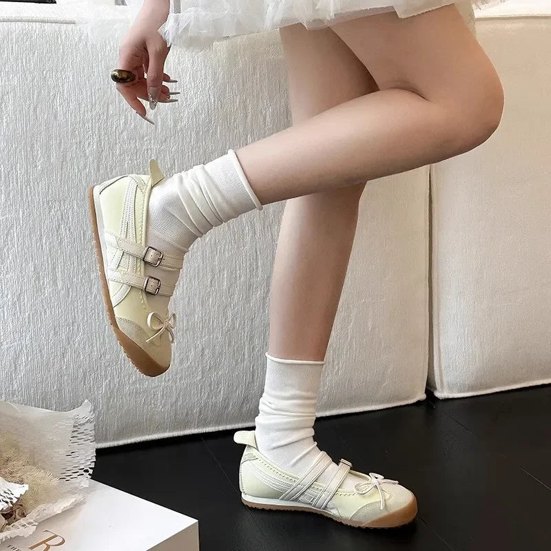 Women's Bowknot Mary Jane Ballet Flats – Elegant Round-Toe Summer Dress Shoes