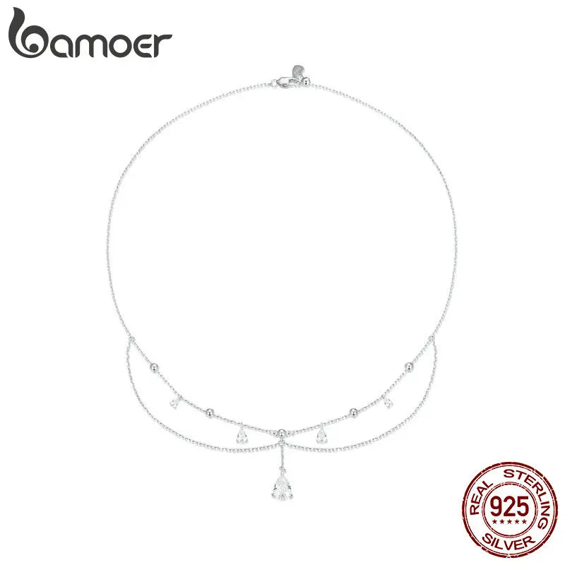 Sun and Moon Pendant Necklace – 925 Sterling Silver White Gold-Plated Energy Symbol Choker for Women
