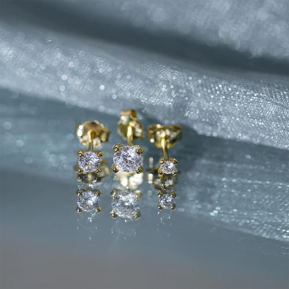 925 Sterling Silver 3-Piece Stud Earrings Set for Women – 18K Gold-Plated, Irregular Mini Design Fine Jewelry