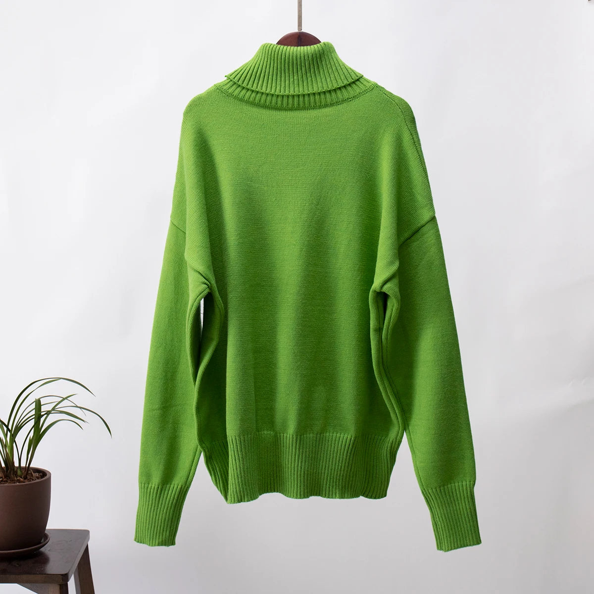 Women's Oversized Turtleneck Sweater – Thick Knit Casual Pullover for Autumn Winter