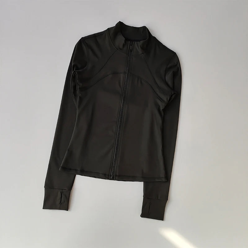 Women's High-End Yoga Jacket – Standing Collar Long Sleeve Sports Top for Running, Training & Fitness