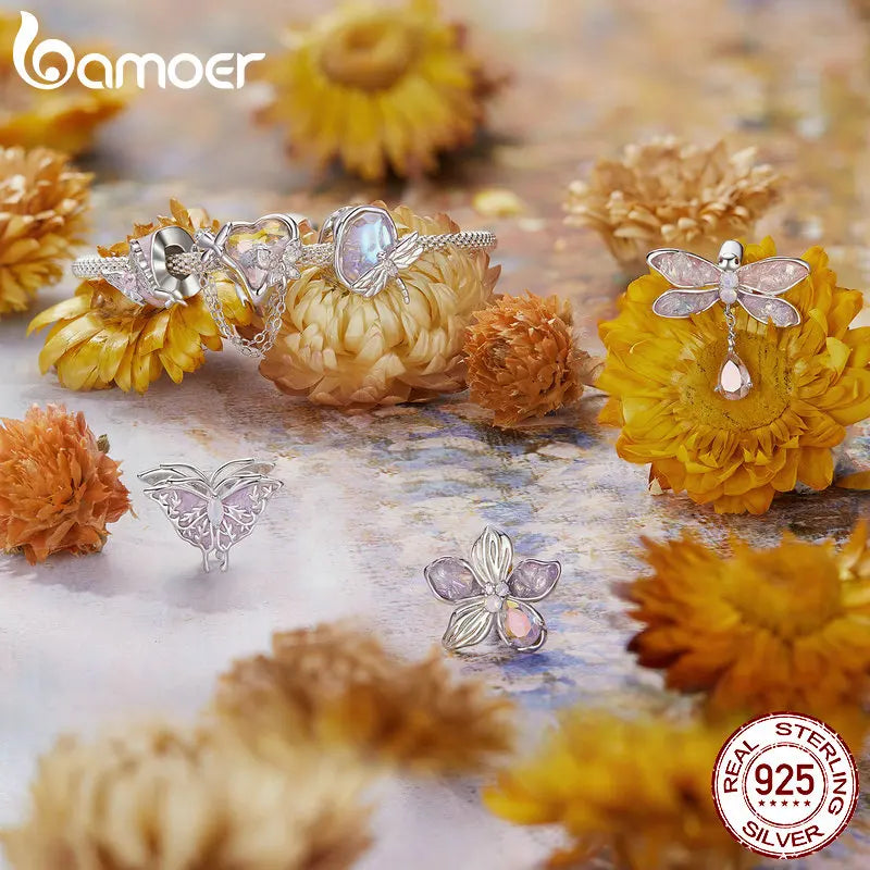 925 Sterling Silver Dragonfly, Butterfly, Flower, or Bird Charm – Sparkling Beads for DIY Bracelets