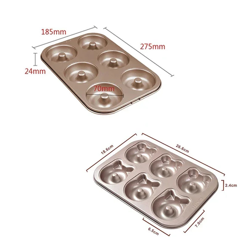 6-Cup Donut and Cartoon Bear Non-Stick Baking Mold – Mini Chocolate Cake, Muffin, and Madeleine Tray