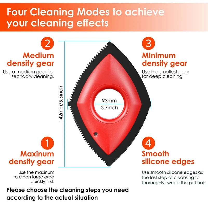 4-Mode Pet Hair Remover Brush – Reusable Silicone Cleaning Tool for Dog & Cat Hair on Carpets, Furniture, and Car Seats
