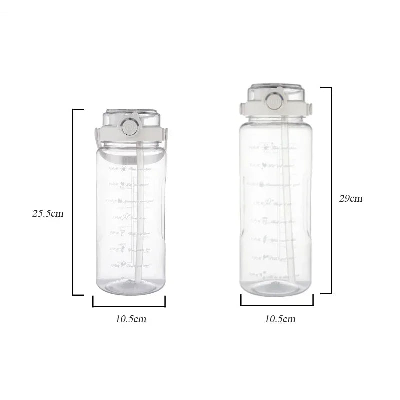 1.5L/2L Large Capacity Sports Water Bottle with Straw – Time Marker Plastic Travel Cup for Cold Juice & Hydration