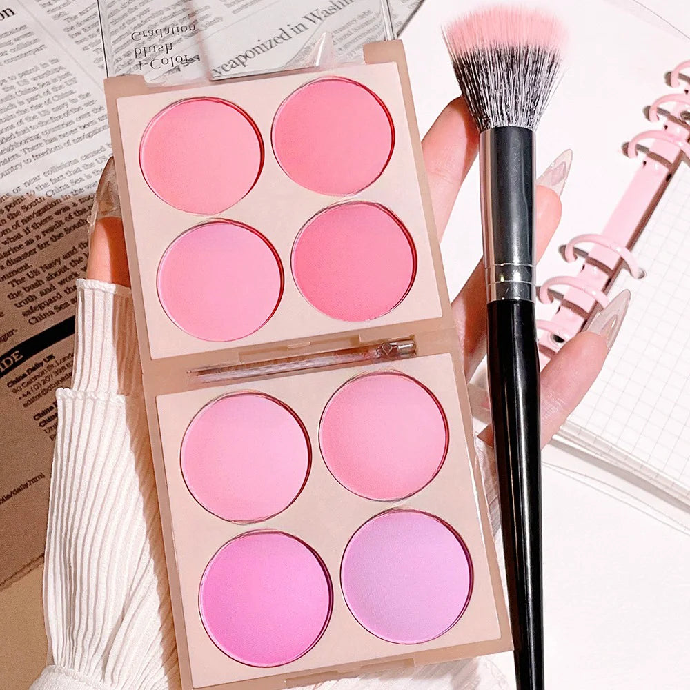 4-Color Matte Blush Palette – Soft Peach, Pink & Coral Tones for Natural 3D Korean-Style Look