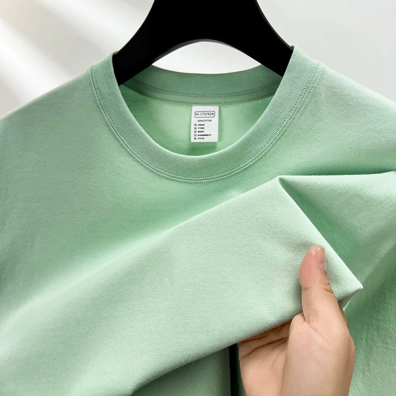 100% Cotton Men's Summer T-Shirt – Casual Loose Fit Round Neck Solid Color Tee (Plus Sizes Available)