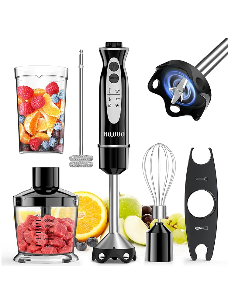 1000W Handheld Immersion Blender Set – Stainless Steel Stick Blender with Whisk, Chopper, Milk Frother & Beaker for Smoothies, Soups, and Baby Food