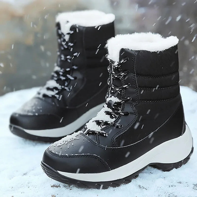Women's Platform Winter Snow Boots – Warm Plush Fur Lining, Non-Slip Wedge Ankle Boots for Cold Weather