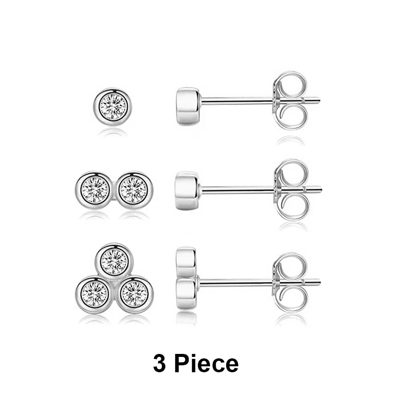 925 Sterling Silver 3-Piece Stud Earrings Set for Women – 18K Gold-Plated, Irregular Mini Design Fine Jewelry