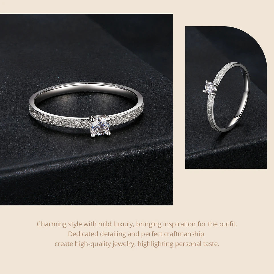 0.1 Carat Round Moissanite Engagement Ring – White Gold Plated 925 Sterling Silver Solitaire Band for Women
