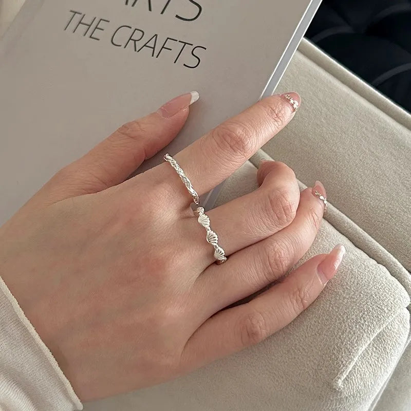 925 Sterling Silver Adjustable Shell-Inspired Ring for Women – Vintage Cocktail Style Wedding & Engagement Jewelry