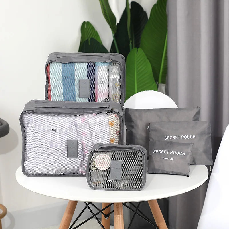 6-Piece Travel Luggage Organizer Set – Portable Packing Cubes for Clothes, Shoes, Toiletries & Accessories with Zipper Closure
