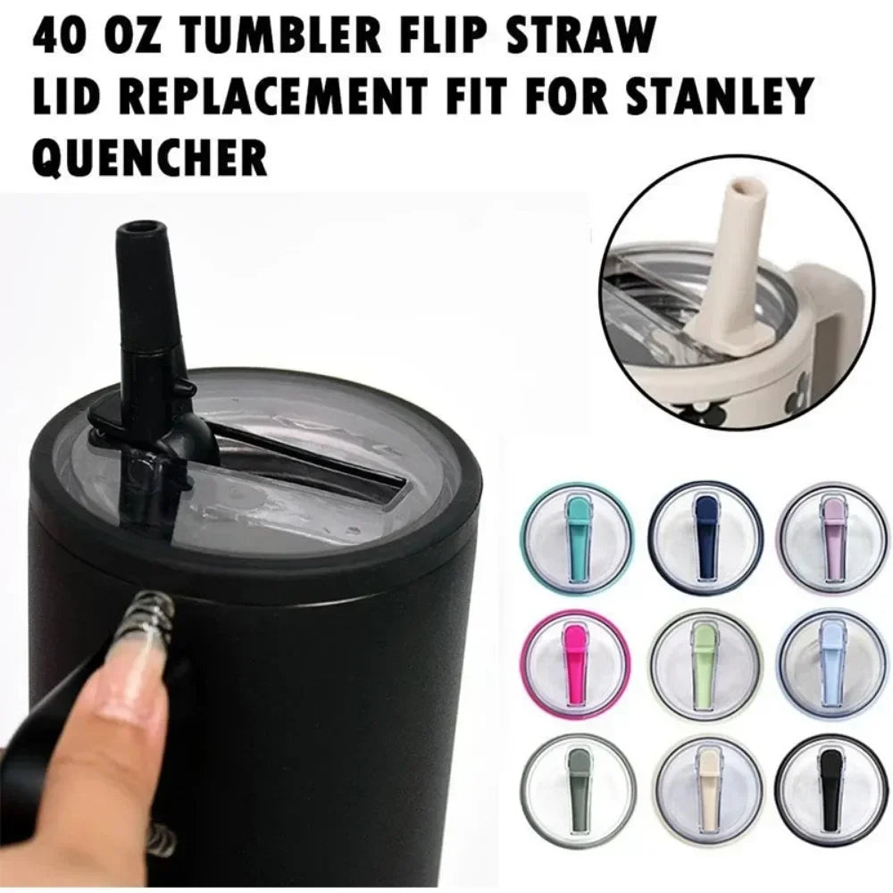 40oz Spill-Proof Lid with Spiral Straw Cover – Creative, Eco-Friendly Replacement Lid for Stanley Cup Accessories