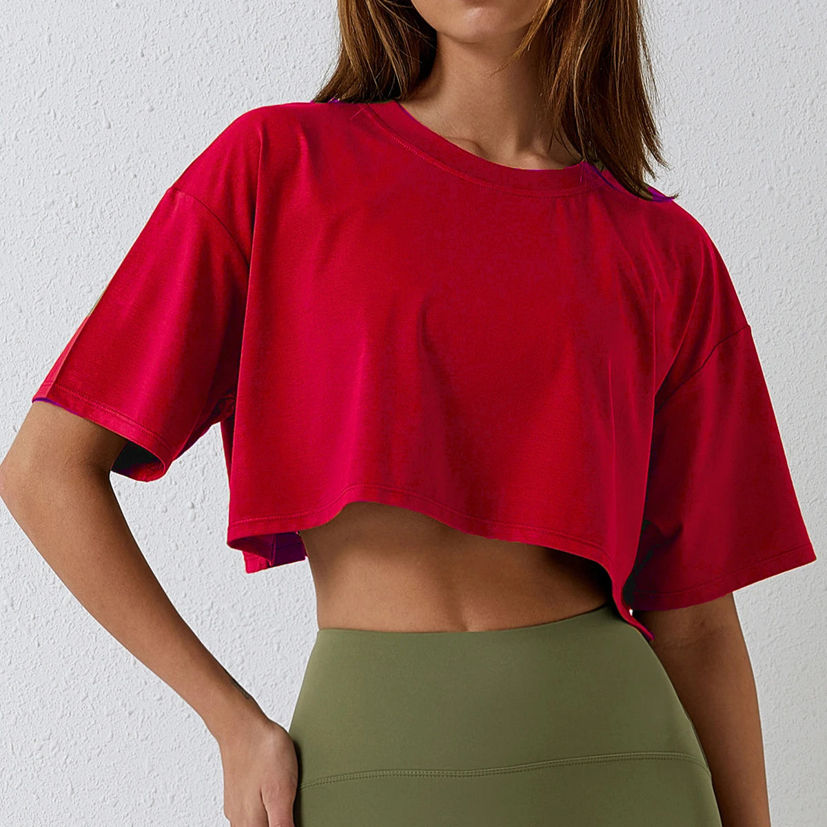 Women's Cotton Sport Crop Top – Short Sleeve Loose Fit Gym Shirt for Yoga, Running, and Dance Workouts