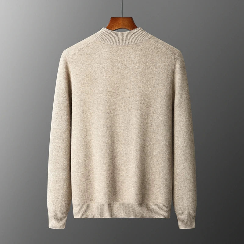 100% Merino Wool Men’s Zip Cardigan – Thick Warm Knitted Sweater with Mock Collar, Long Sleeve Casual Wool Top for Autumn & Winter