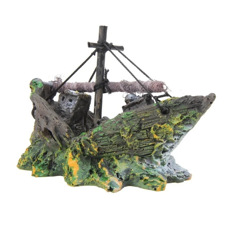 Vintage Pirate Ship Wreck Aquarium Decoration – Resin Sunken Boat Ornament for Fish Tank Landscape and Nautical Aquascaping