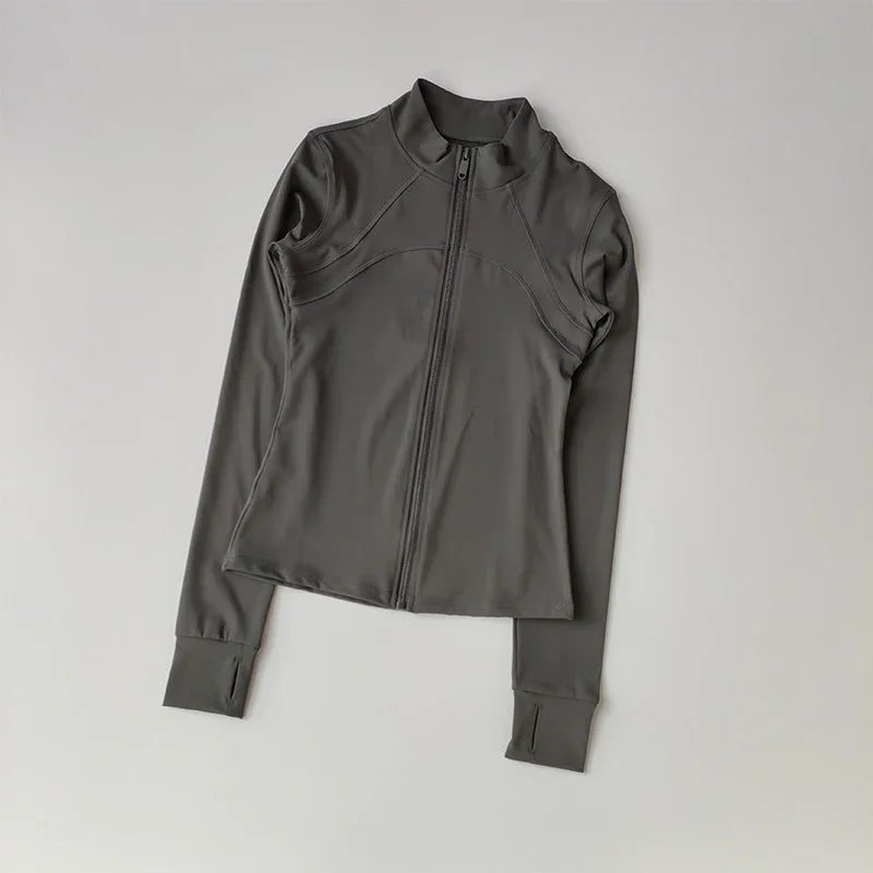 Women's High-End Yoga Sports Jacket – Long Sleeve, Windproof Training Top with Standing Collar