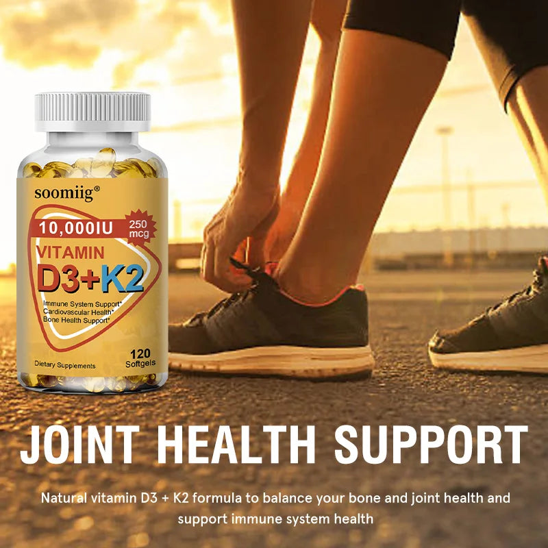 Vitamin D3 & K2 Supplement – 10,000 IU for Immune Support, Bone Strength, Heart Health, Hair, Skin & Nails – 120 Capsules