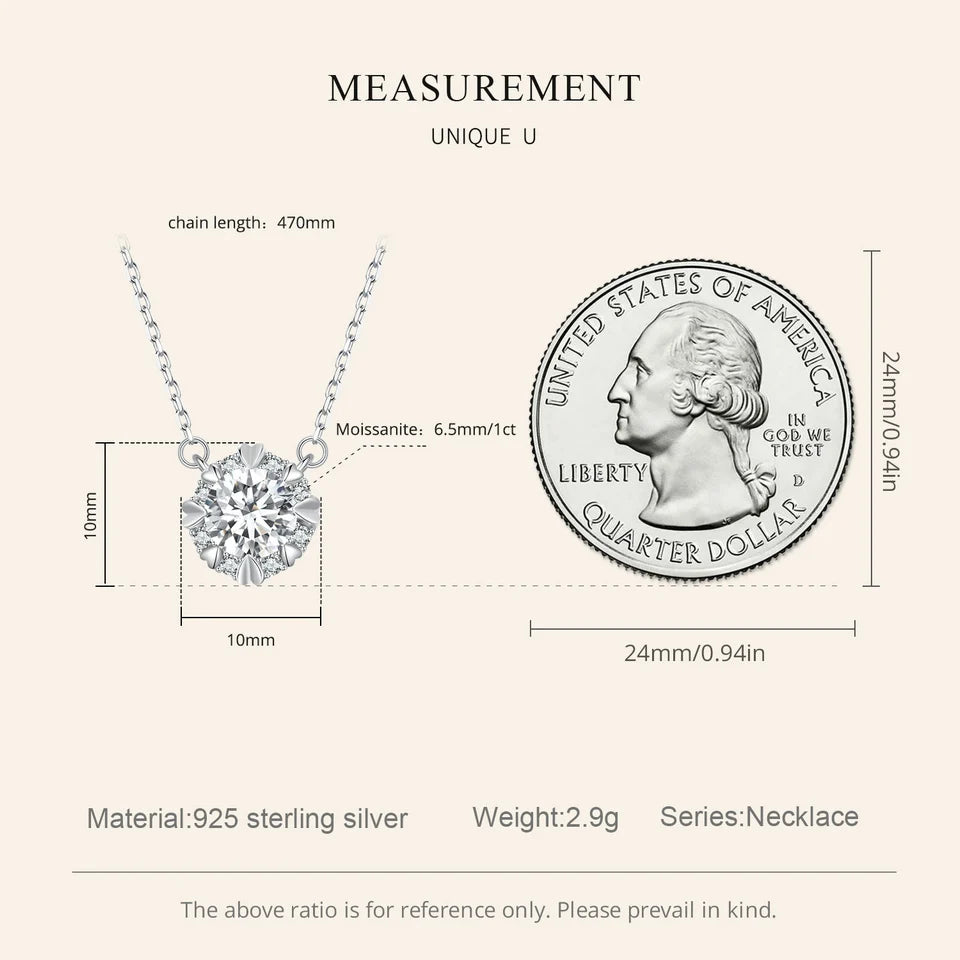 1.0 Carat Round Moissanite Pendant Necklace – D Color VVS1 Stone on 925 Sterling Silver Chain for Women