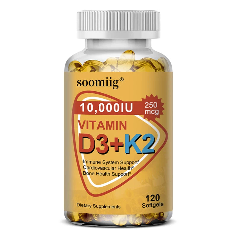 Vitamin D3 & K2 Supplement – 10,000 IU for Immune Support, Bone Strength, Heart Health, Hair, Skin & Nails – 120 Capsules