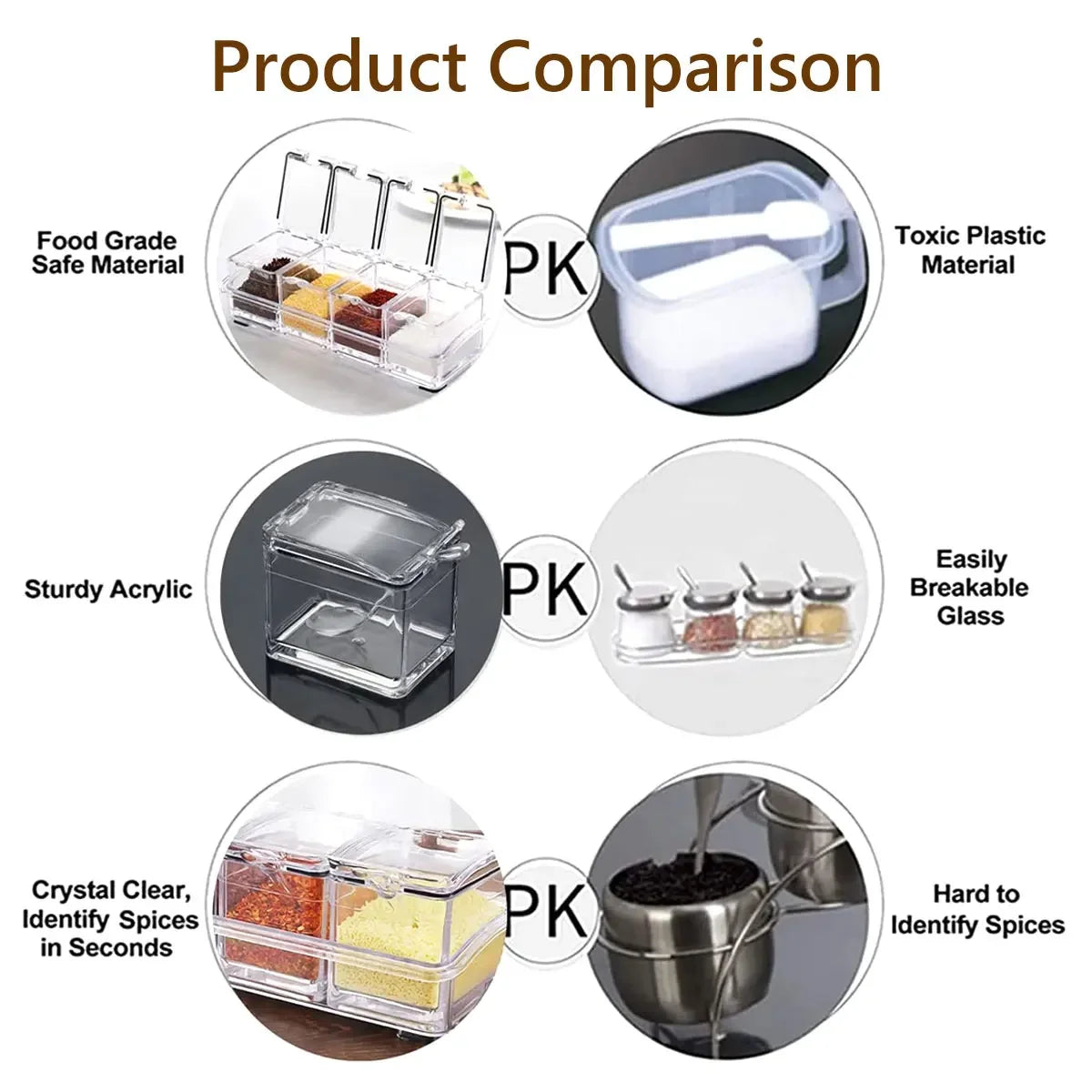 Clear Seasoning Box Set – 4 Crystal Spice Containers with Lids & Spoons, Compact Organizer for Kitchen or Camping