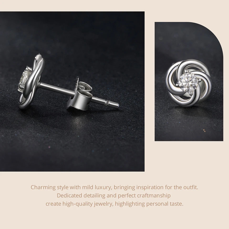 Vintage Four-Leaf Clover Moissanite Stud Earrings – 925 Sterling Silver Hollow Filigree Floral Design for Women