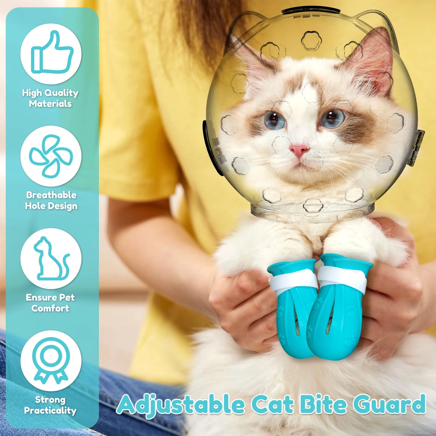 1/2Pcs Cat Muzzle with 4 Silicone Paw Shoes – Anti-Bite, Anti-Licking Pet Grooming Helmet Hood with Breathable Design
