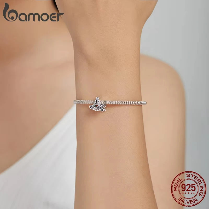 925 Sterling Silver Alphabet Letter Charm Bead A–Z – Openwork CZ Initials for Bracelets