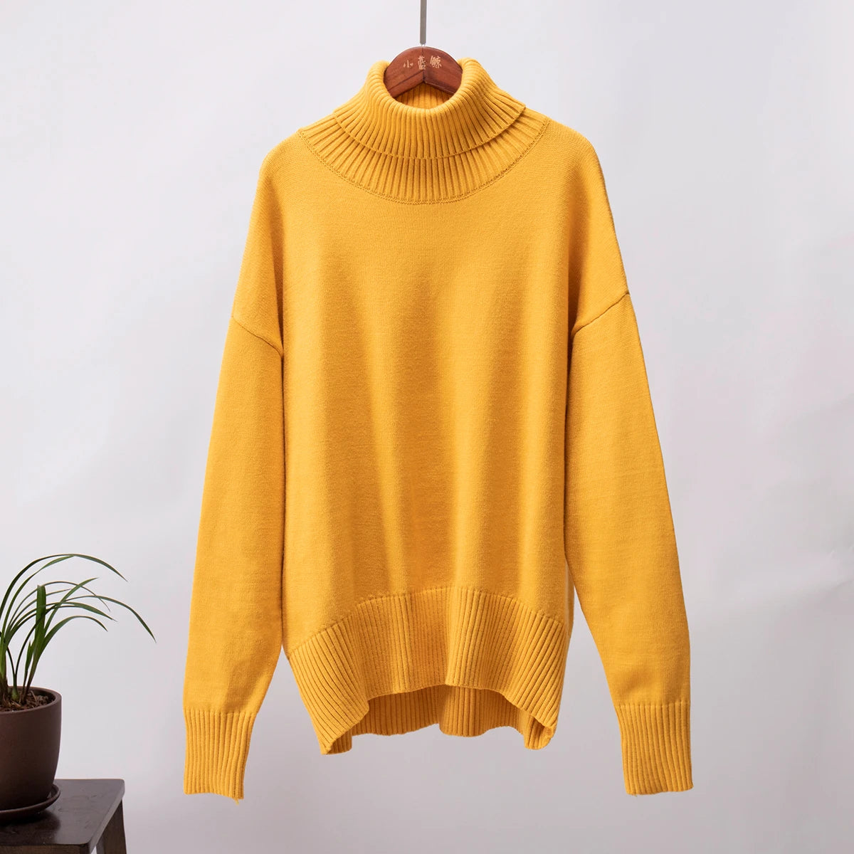 Women's Oversized Turtleneck Sweater – Thick Knit Casual Pullover for Autumn Winter
