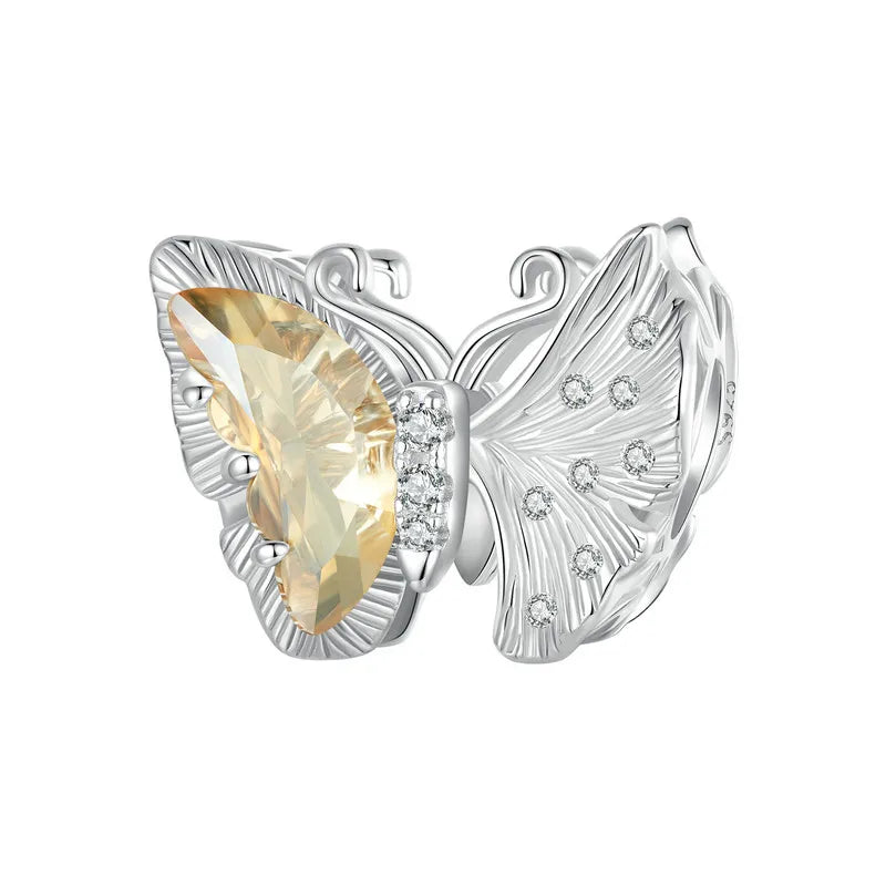 925 Sterling Silver Ginkgo Leaf and Butterfly Heart Charm – Autumn Collection Bead with Zircon for DIY Bracelets
