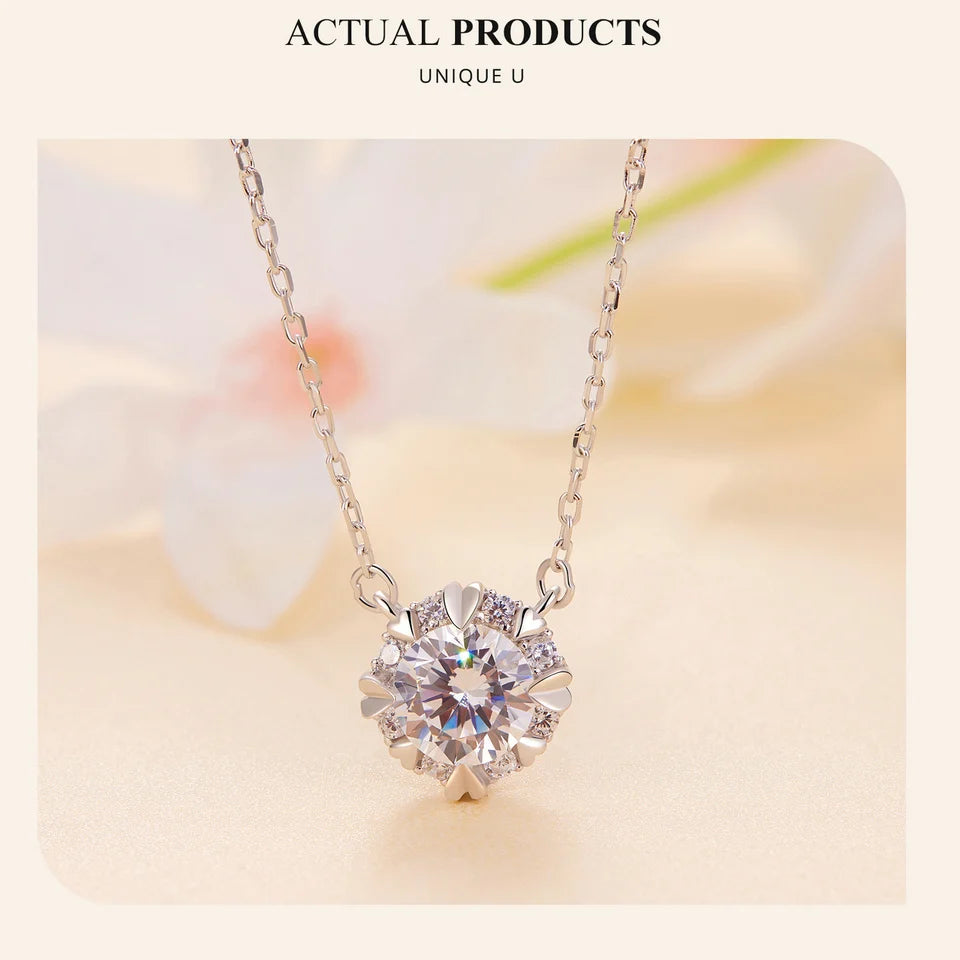 1.0 Carat Round Moissanite Pendant Necklace – D Color VVS1 Stone on 925 Sterling Silver Chain for Women