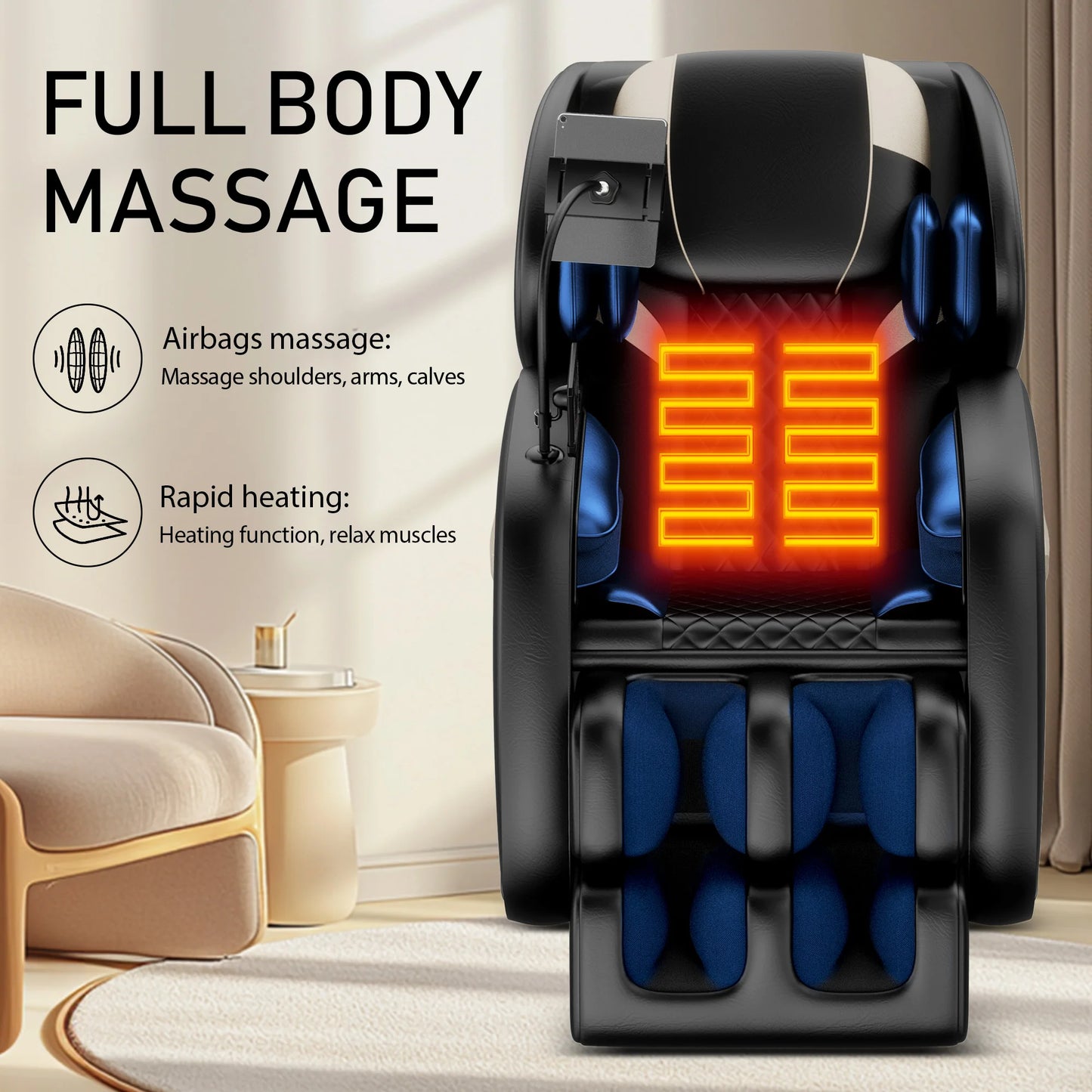 Zero Gravity Full Body Massage Chair with Heat, Foot Rollers & Touchscreen – Airbag Compression, 180 lbs Capacity